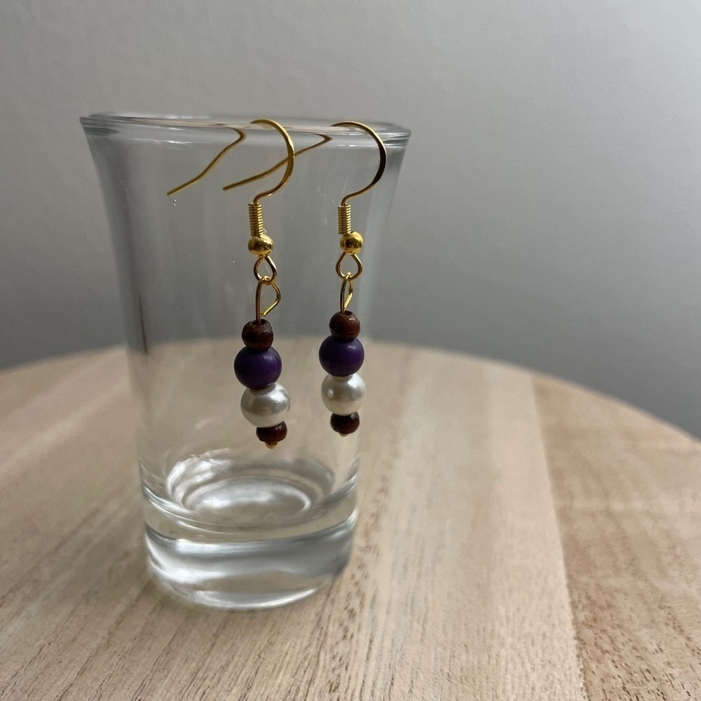 Purple Ivory Wood Beaded Earrings
